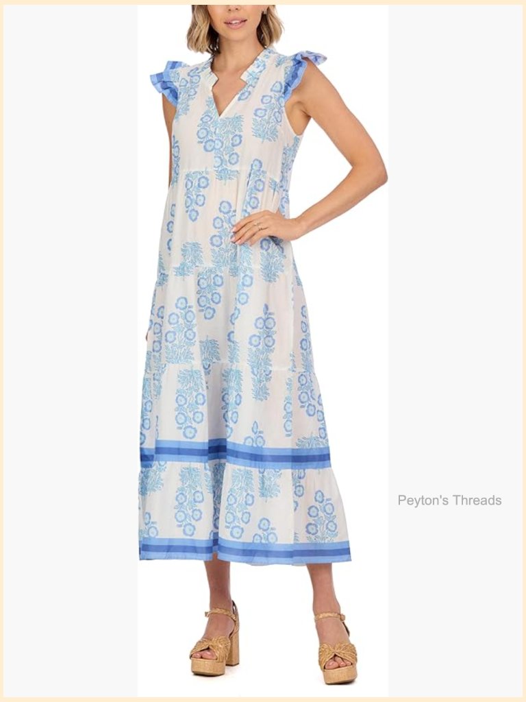 V-Neck Ruffle Maxi Dress With Flutter Sleeves